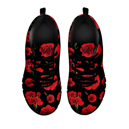 Red And Black Carnation Pattern Print Black Sneakers