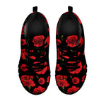 Red And Black Carnation Pattern Print Black Sneakers