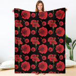 Red And Black Carnation Pattern Print Blanket