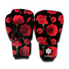 Red And Black Carnation Pattern Print Boxing Gloves