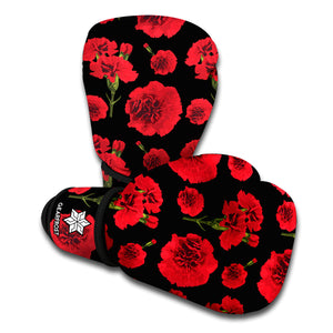 Red And Black Carnation Pattern Print Boxing Gloves