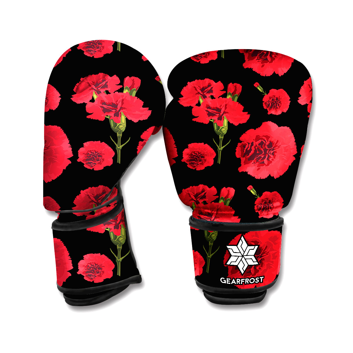 Red And Black Carnation Pattern Print Boxing Gloves