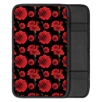 Red And Black Carnation Pattern Print Car Center Console Cover