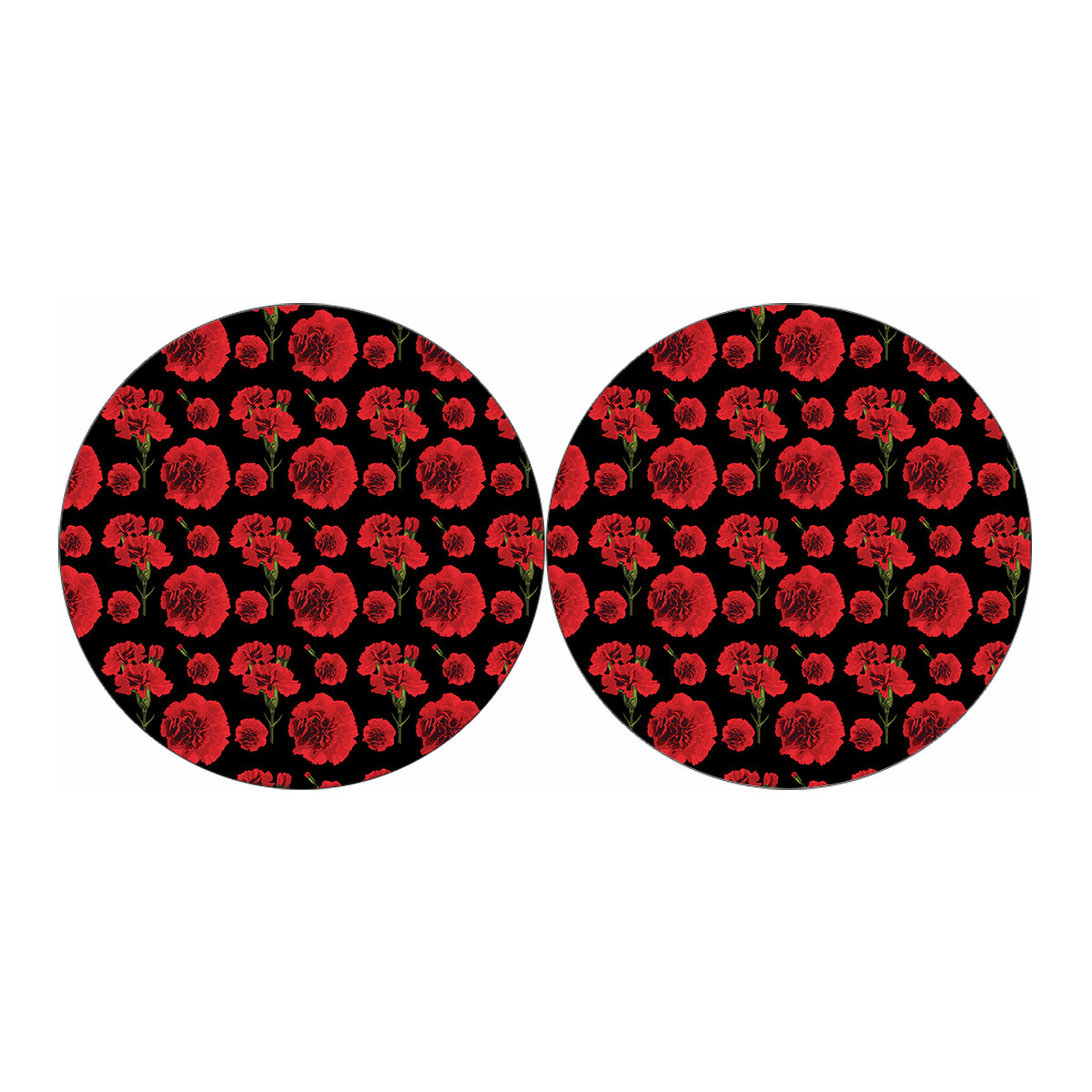 Red And Black Carnation Pattern Print Car Coasters