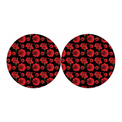 Red And Black Carnation Pattern Print Car Coasters