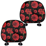 Red And Black Carnation Pattern Print Car Headrest Covers