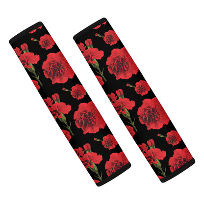 Red And Black Carnation Pattern Print Car Seat Belt Covers