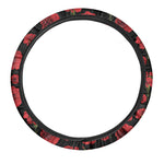 Red And Black Carnation Pattern Print Car Steering Wheel Cover