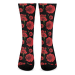 Red And Black Carnation Pattern Print Crew Socks