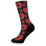 Red And Black Carnation Pattern Print Crew Socks