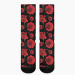 Red And Black Carnation Pattern Print Crew Socks