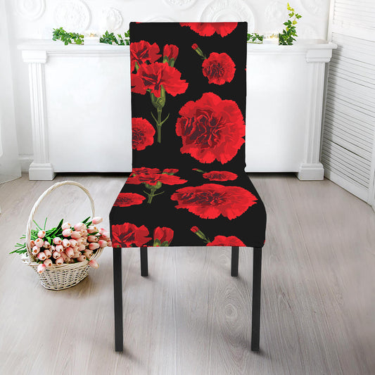 Red And Black Carnation Pattern Print Dining Chair Slipcover