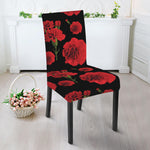 Red And Black Carnation Pattern Print Dining Chair Slipcover