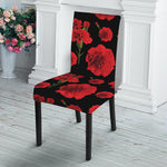 Red And Black Carnation Pattern Print Dining Chair Slipcover