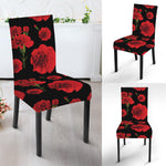 Red And Black Carnation Pattern Print Dining Chair Slipcover