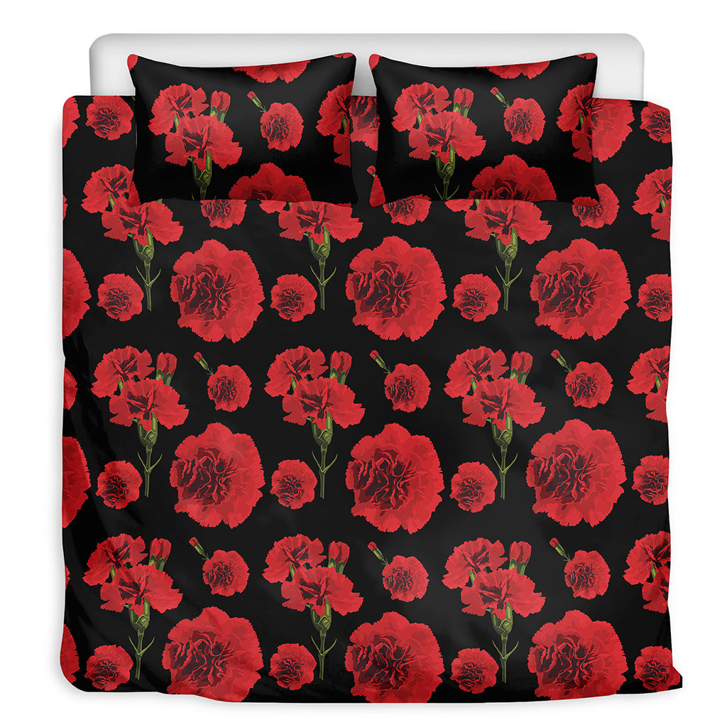 Red And Black Carnation Pattern Print Duvet Cover Bedding Set
