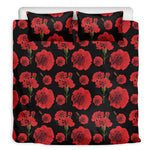 Red And Black Carnation Pattern Print Duvet Cover Bedding Set