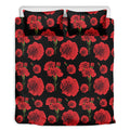 Red And Black Carnation Pattern Print Duvet Cover Bedding Set