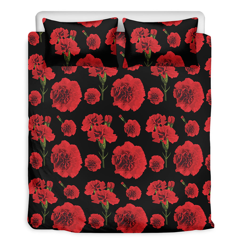 Red And Black Carnation Pattern Print Duvet Cover Bedding Set