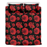 Red And Black Carnation Pattern Print Duvet Cover Bedding Set