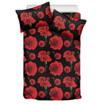 Red And Black Carnation Pattern Print Duvet Cover Bedding Set