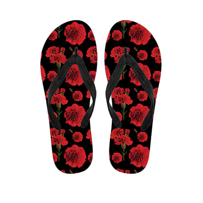 Red And Black Carnation Pattern Print Flip Flops