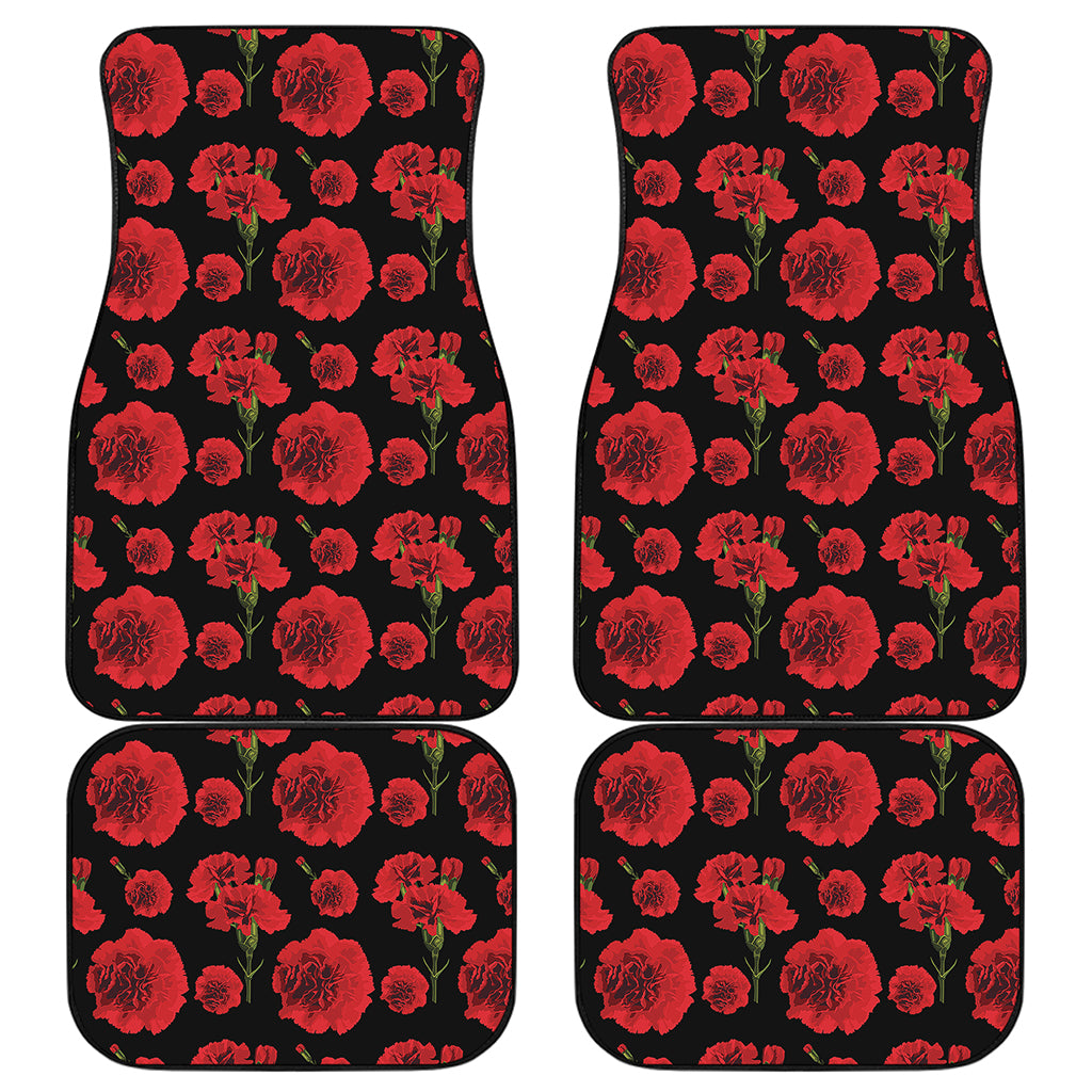 Red And Black Carnation Pattern Print Front and Back Car Floor Mats