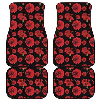 Red And Black Carnation Pattern Print Front and Back Car Floor Mats