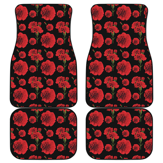 Red And Black Carnation Pattern Print Front and Back Car Floor Mats