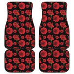 Red And Black Carnation Pattern Print Front and Back Car Floor Mats