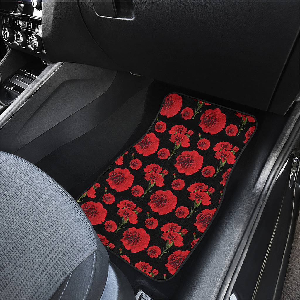 Red And Black Carnation Pattern Print Front and Back Car Floor Mats