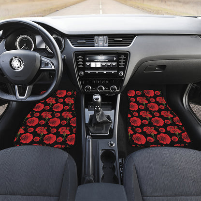 Red And Black Carnation Pattern Print Front Car Floor Mats