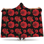 Red And Black Carnation Pattern Print Hooded Blanket