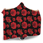 Red And Black Carnation Pattern Print Hooded Blanket