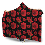 Red And Black Carnation Pattern Print Hooded Blanket