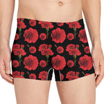 Red And Black Carnation Pattern Print Men's Boxer Briefs