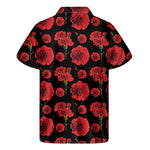 Red And Black Carnation Pattern Print Men's Short Sleeve Shirt
