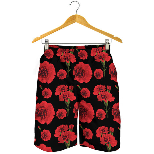 Red And Black Carnation Pattern Print Men's Shorts