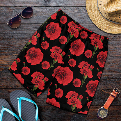 Red And Black Carnation Pattern Print Men's Shorts
