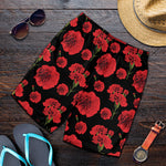Red And Black Carnation Pattern Print Men's Shorts
