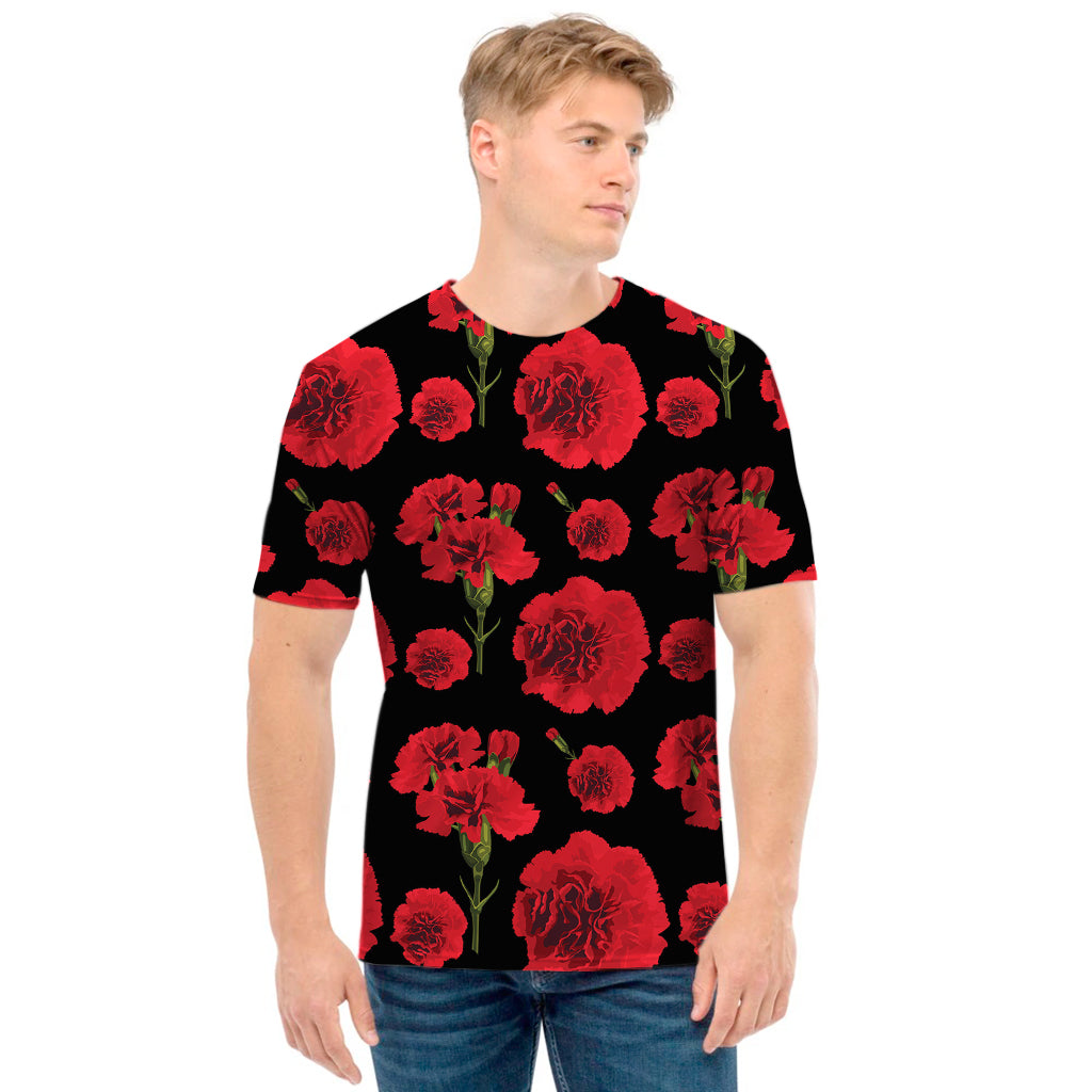 Red And Black Carnation Pattern Print Men's T-Shirt