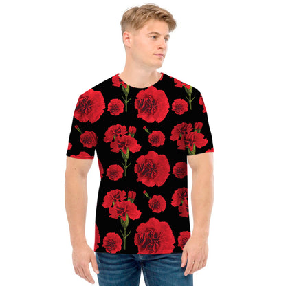 Red And Black Carnation Pattern Print Men's T-Shirt
