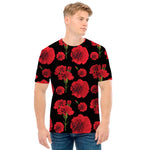 Red And Black Carnation Pattern Print Men's T-Shirt