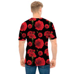 Red And Black Carnation Pattern Print Men's T-Shirt