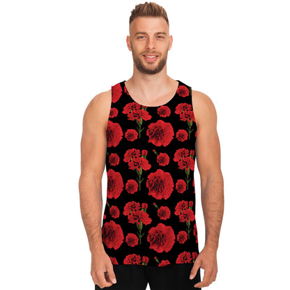 Red And Black Carnation Pattern Print Men's Tank Top