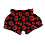 Red And Black Carnation Pattern Print Muay Thai Boxing Shorts