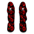 Red And Black Carnation Pattern Print Muay Thai Shin Guards