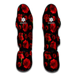 Red And Black Carnation Pattern Print Muay Thai Shin Guard