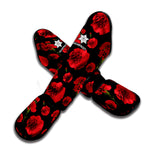 Red And Black Carnation Pattern Print Muay Thai Shin Guard