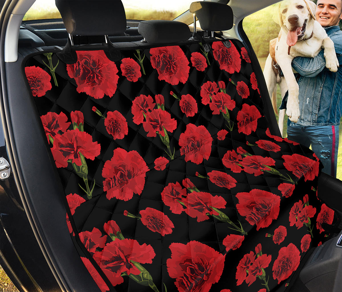 Red And Black Carnation Pattern Print Pet Car Back Seat Cover